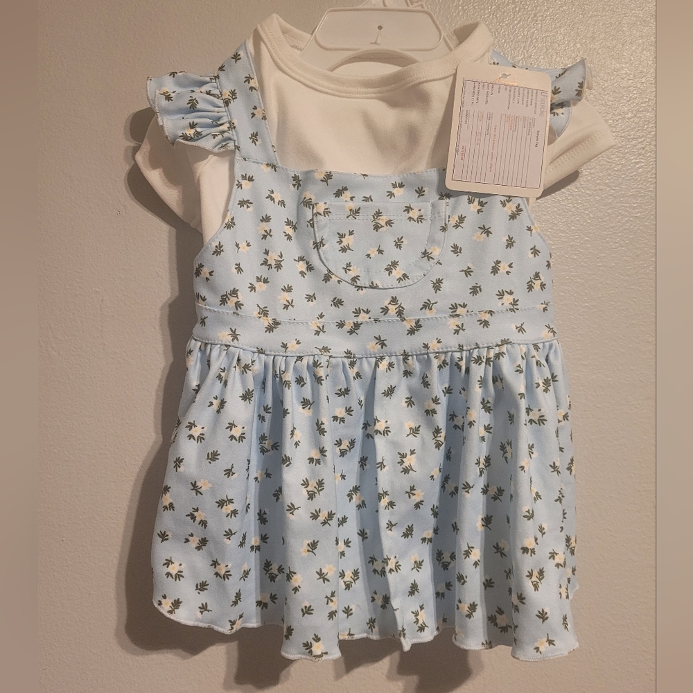 Tender floral dress for your sweet little dog in light blue with white.